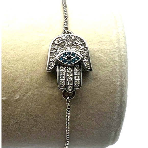 Silver Tone Hamsa Rhinestone Bracelet With Adjustable Chain.  A70 - Picture 1 of 6
